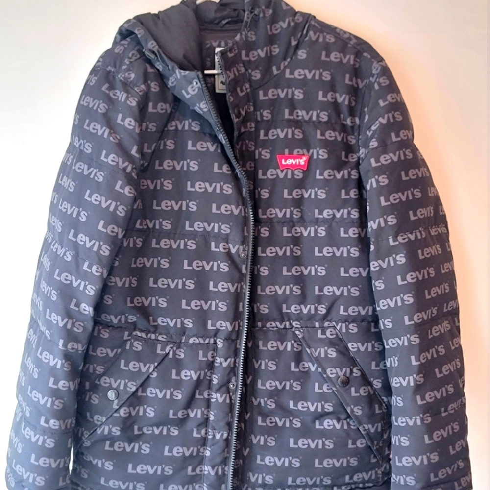 Levi's Men's Arctic Cloth Mid-Length Quilted Puffer black City Parka Jacket Sz S